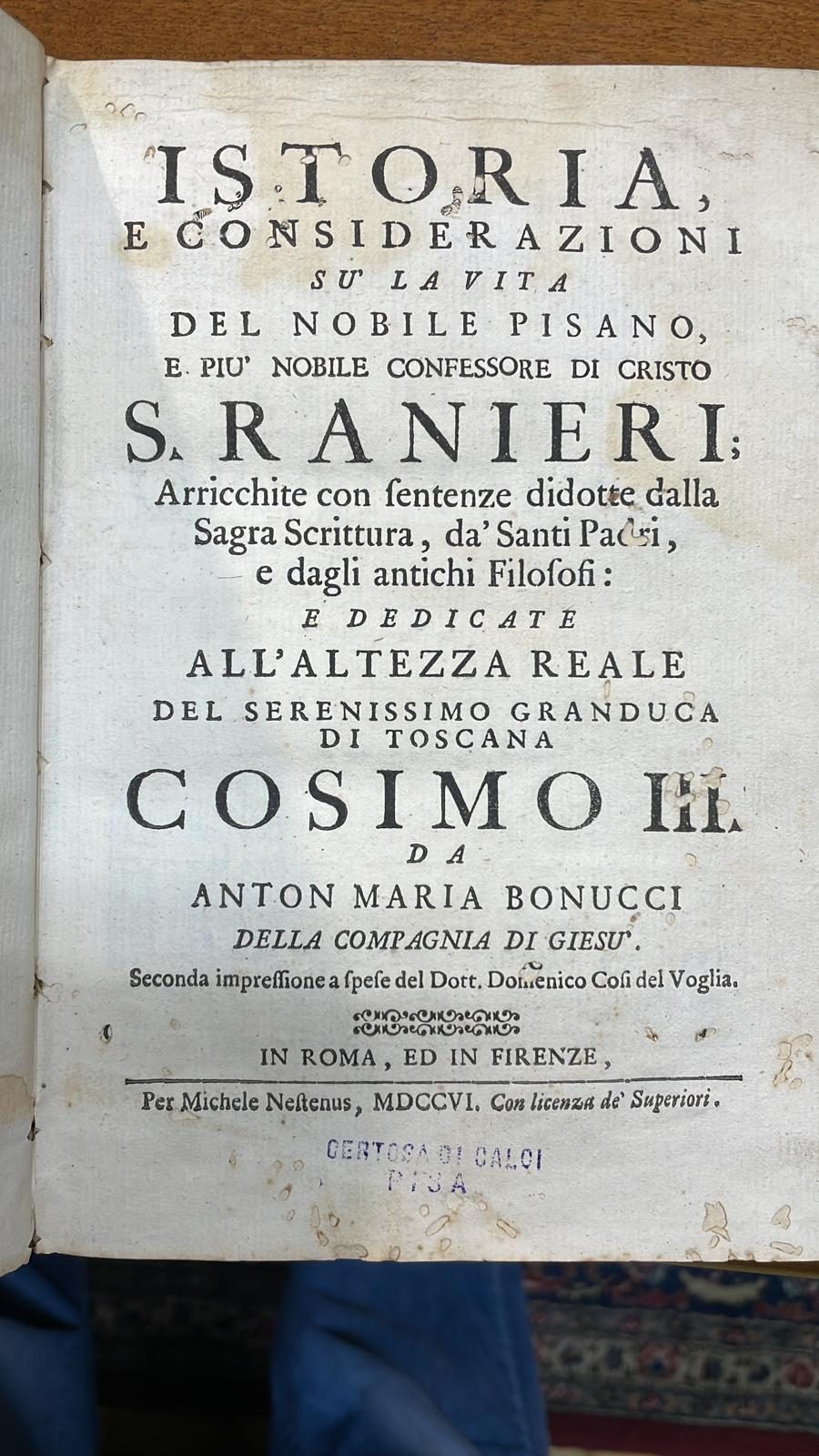 Anton Maria Bonucci, Istoria della vita di S. Ranieri