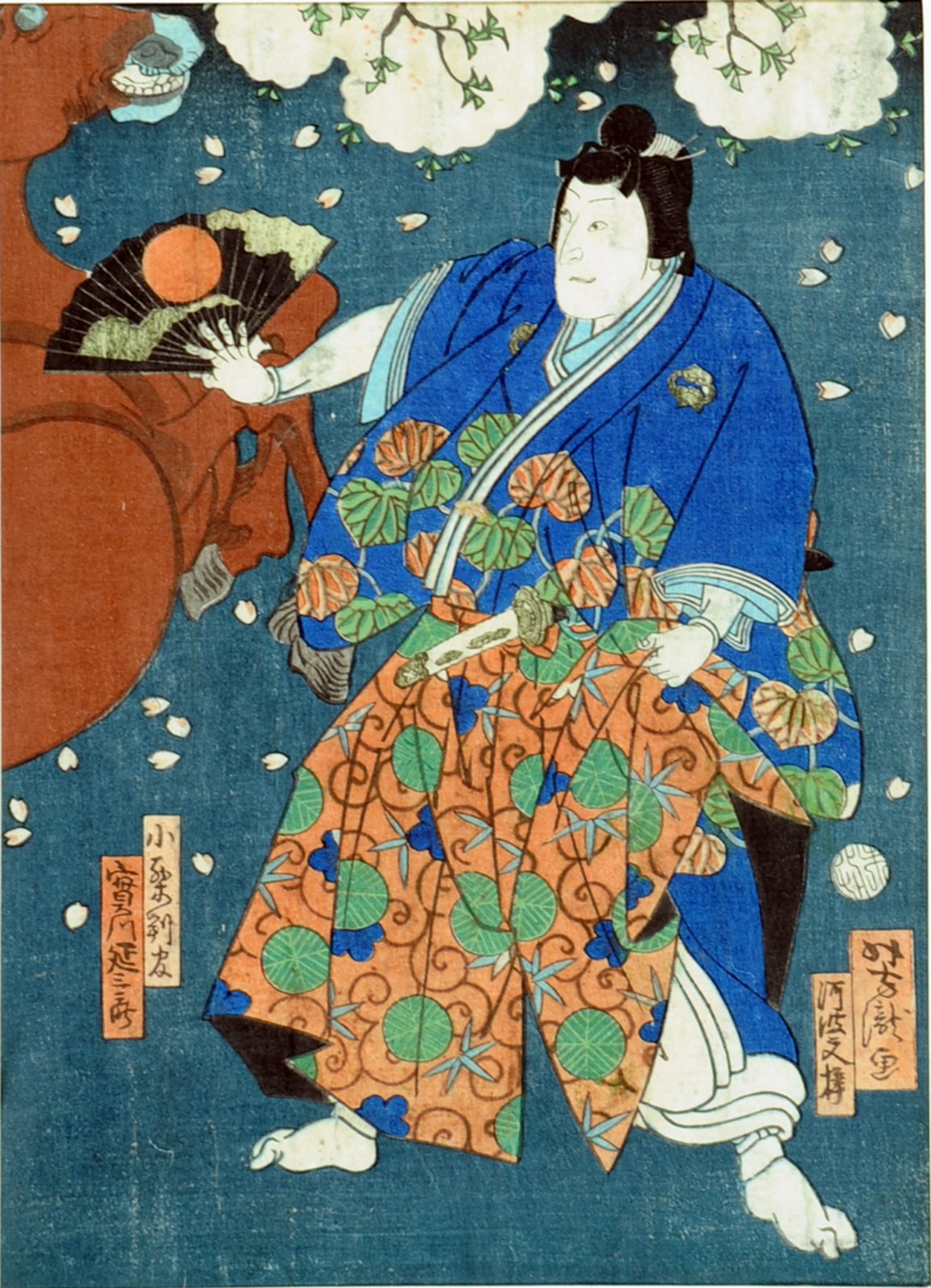 Scuola Utagawa, Attore in kimono blu con ventaglio